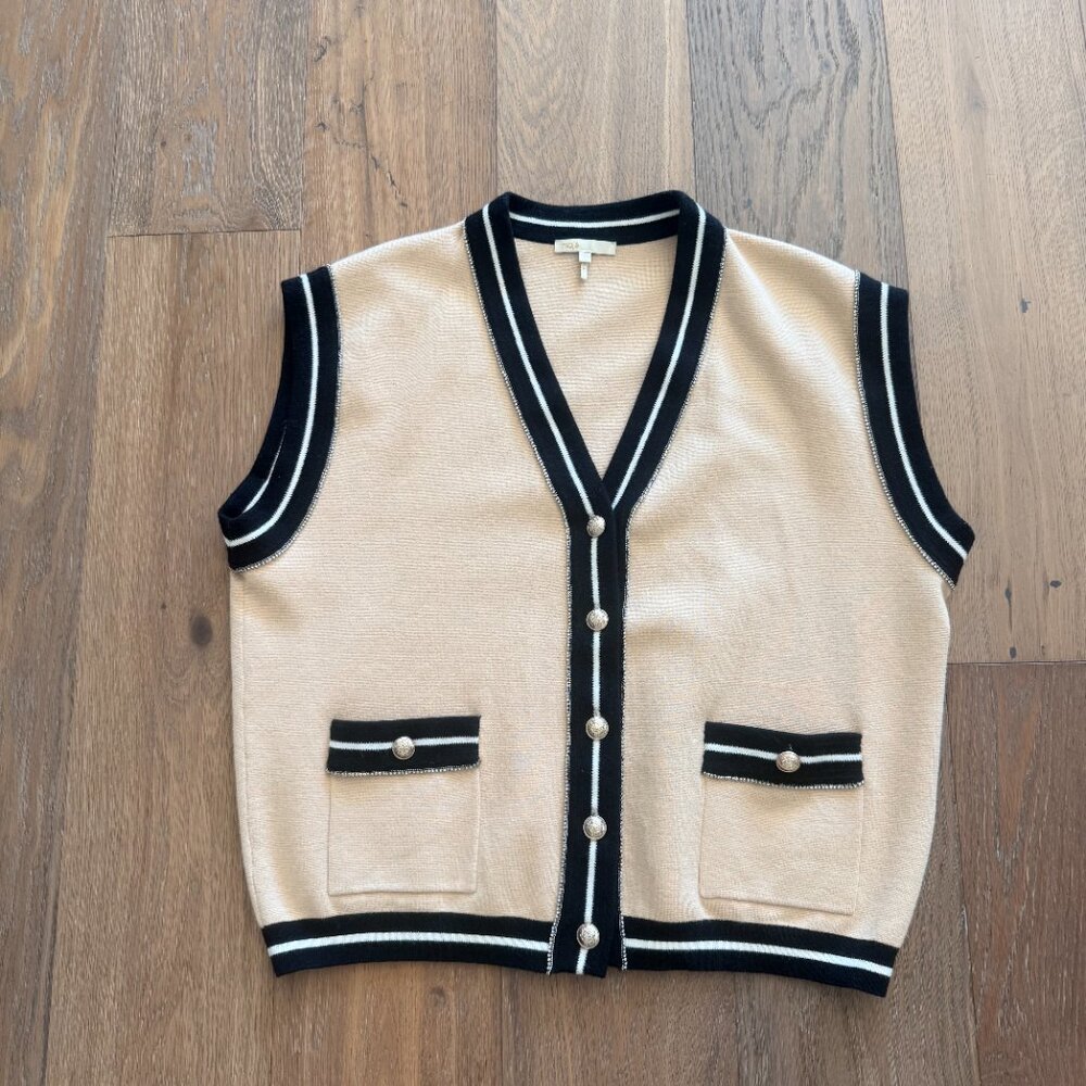 MAJE Contrast Trim Sweater Vest in Beige - Size 2 (Excellent Condition!)